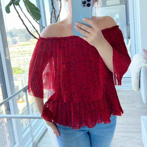 Zara Pleated Tiered Polka Dot Blouse - Picture 1 of 9